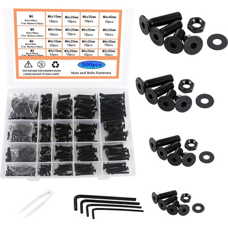 500pcs Boulon, Écrou M3 M4 M5 M6, Acier Carbone, Tête Hexagonale, Kit Fixation, Bricolage