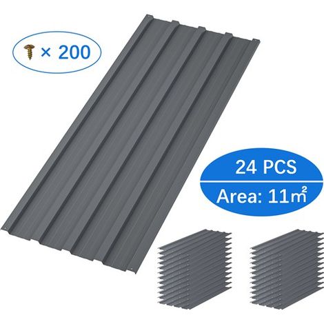 BIRCHTREE 24PCS Galvanized Metal Roof Sheets Panels Corrugated Roofing Garage Shed RSS02 Grey (1/5)