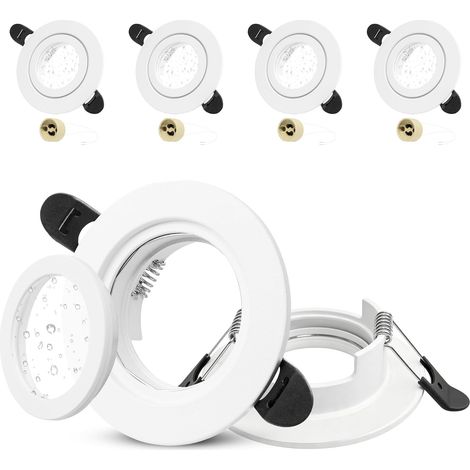 Lot de 4 Spot Encastrable GU10 Set, IP65 Aluminium Cadre Spot LED Encastrable avec Douille GU10, Blanc Rond Cadre de Montage Spots de Plafond Trou 58-75mm pour Extérieur, Sans Ampoule (1/5)