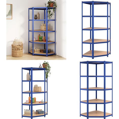 Eckregal mit 5 Böden Blau Stahl & Holzwerkstoff - Eckregal - Industrielles Regal - Metallregal - Lageregel - Werkzeugschrank - Home & Living (1/5)