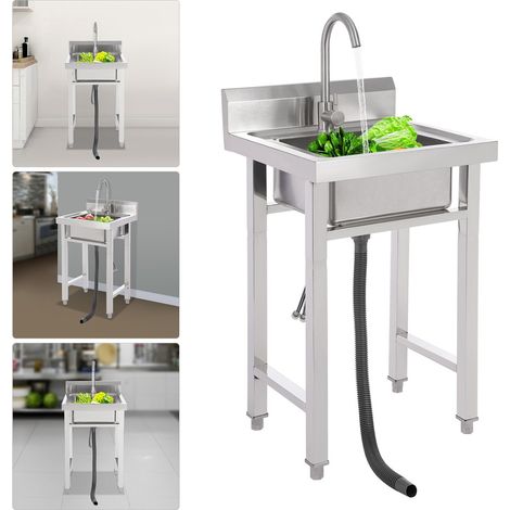 Évier en acier inoxydable Évier de cuisine simple lavabo pour le camping 50x50x93cm (1/5)