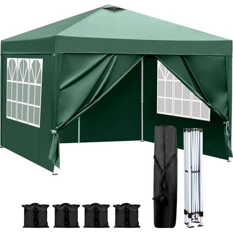 Faltpavillon 3x3m wasserdicht, höhenverstellbar, UV-Schutz 50+, mit 4 Seitenwänden grün (1/5)