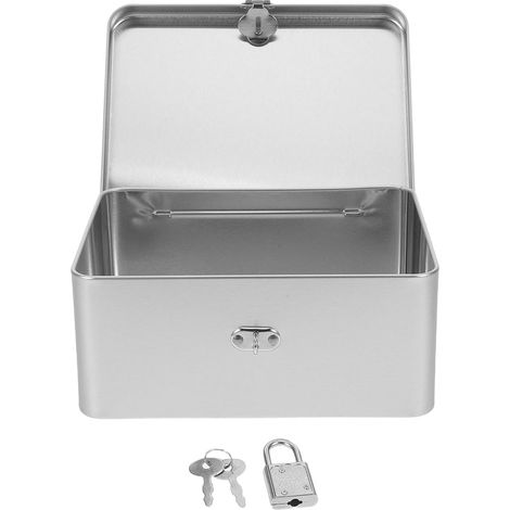 Boîte de rangement verrouillable en fer-blanc : 14 x 9,5 x 7 cm - Organiseur de bureau avec clé - Boîte vintage pour bijoux, argent, petits objets et souvenirs (1/5)