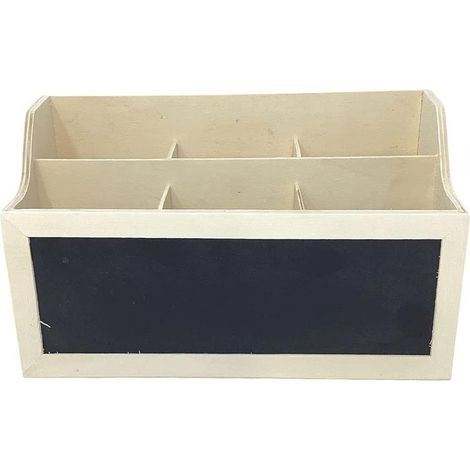 Organizer portapenne e portaoggetti in legno con lavagna da scrivania 6 scomparti 25 x 15 x 10 cm (1/3)