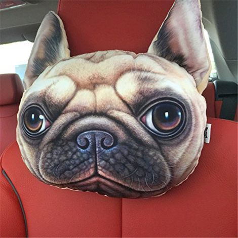 Cuscino poggiatesta per auto creativo e divertente a forma di cane/gatto, realistico e stampato in 3D, per proteggere il collo del sedile (Shar-Pei) (1/5)