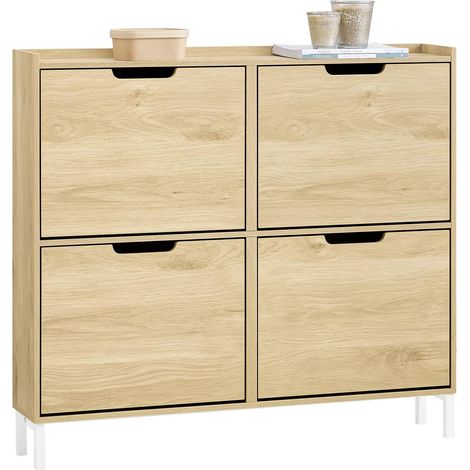 Sobuy – Meuble à chaussures FSR100N – Armoire d'entrée avec 4 abattants – Dimensions L100xP19xH90cm – MDF et fer – Capacité max 24kg