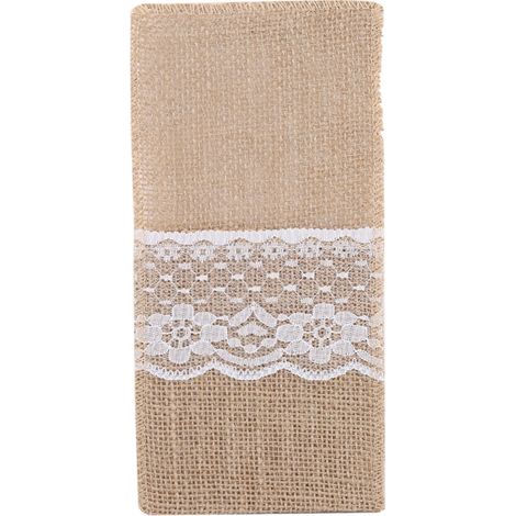 10 Fourchettes et Couteaux en Jute Dentelle, Porte-Couverts pour Décor de Mariage, Fête et Réception, Lot de 10 (1/5)