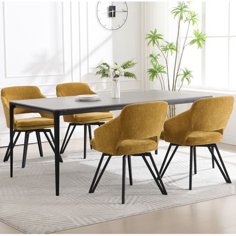 Washson Lot de 4 Chaises de Salle à Manger en Chenille, Chaise Pivotante pour Bureau Fauteuil Salon avec Pieds en Métal, Jaune