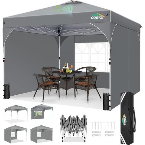 Faltpavillon 3x3m Grau Wasserdicht UV-Schutz 50+ Höhenverstellbar mit Seitenwänden (1/5)