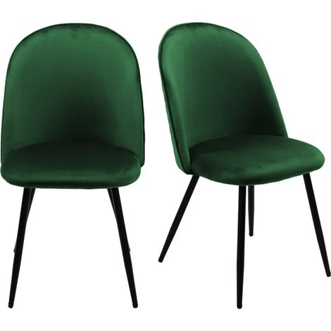 Lot 2 chaises capitonnées velours vert foncé avec pieds métal - FARY (1/5)