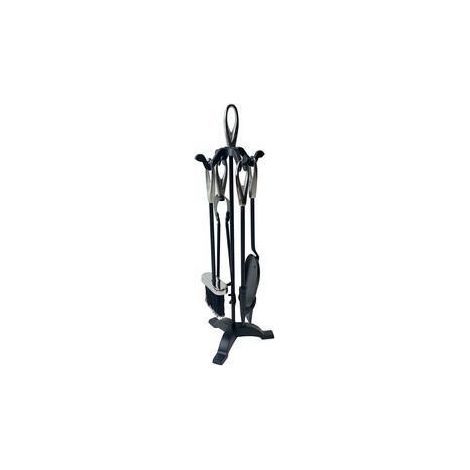 C SET ATTREZZI CAMINO C/STAND 5 PZ ARGENTO