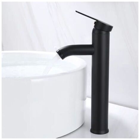 Mitigeur de Lavabo, Design à Bec Haut, Robinet Monotrou, pour Vasque à Poser sur Table pour Salle de Bain en Cuivre Chromé avec Mousseur Démontable (1/4)