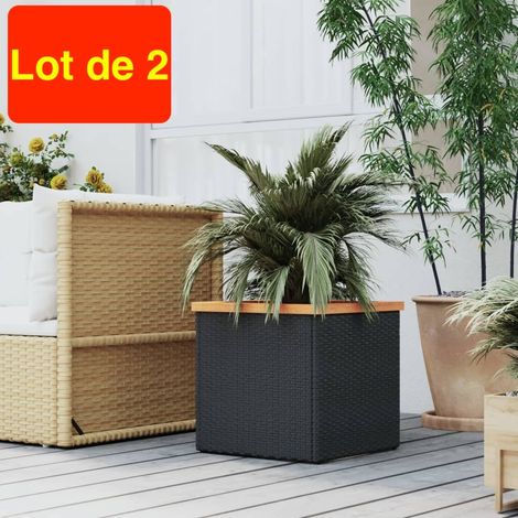 Lot de 2 Jardinières Polyrotin Noir 40 X 40 X 40 cm. Aspect Résine tressée, Très tendance. Jardin, Patio, Balcon (1/5)