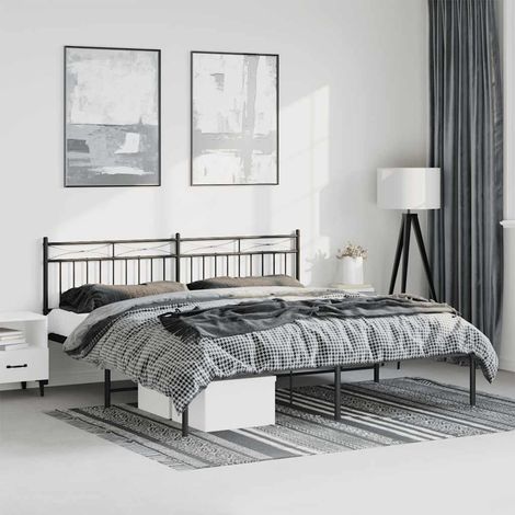 Bettgestell mit Kopfteil Metall Schwarz 183x213 cm (1/5)
