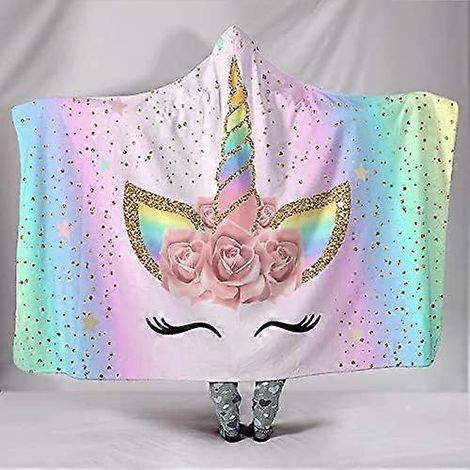 Couverture Licorne Arc-en-ciel pour Filles - Couverture Douce et Chaude à Capuche en Laine pour Enfants et Adultes (127cm x 152.4cm) (1/4)