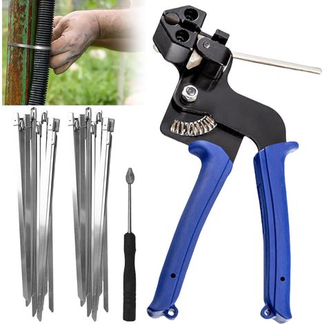 Pistolet À Cravate En Métal, Contient 100 Pièces 4,6x200 Mm, Kit De Collier De Serrage Inox, Serre-Câbles Inox Electriques Pour Serrage Couper Attaches De Câble (1/5)
