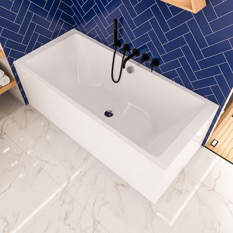 ECOLAM Baignoire rectangulaire Tami 200x90 cm + tablier  Ideal pour deux  garniture de vidage + pieds et silicone (1/5)