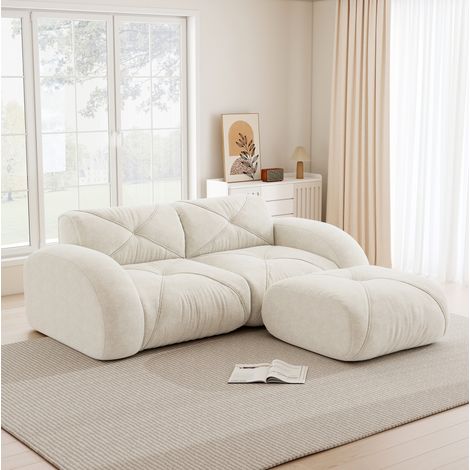 Sofa modulare beige chiaro in chenille, senza struttura, con seduta in schiuma 32D ad alta densità (1/5)