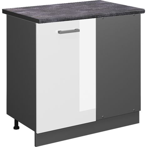 Eckunterschrank R-Line, Weiß Hochglanz, 86 cm, AP Anthrazit, Vicco