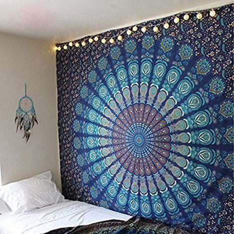 Tapestry Mandala - Coton 100 % - Dimensions 150 x 200 cm - Décoration Murale Chambre ou Salon - Nappe de Pique-Nique ou Couvre-Lit - 1 Pièce (1/5)