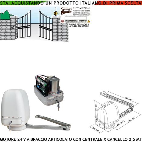 MOTORE CANCELLO ELETTRICO CON CENTRALE 220/24 V A COMPASSO BRACCIO ARTICOLATO RICAMBIO AUTOMATISMO 1/2 ANTA BATTENTE DA 0,5 FINO 2,5 METRI (1/4)