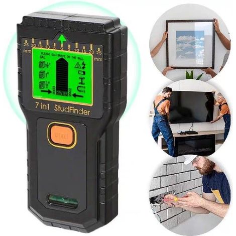 Detector de paredes — Escáner de pared 7 en 1 con pantalla LCD y alarma sonora detecta metal, madera y cables de corriente alterna (Negro)
