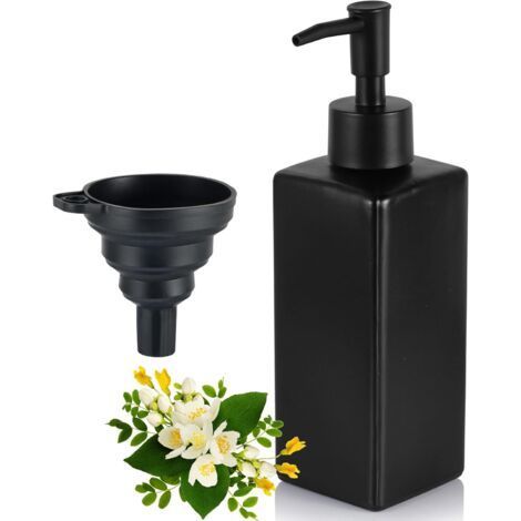 350ML Matte Black Soap Dispenser, Dishwashing Liquid Bottle, Square Glass Soap Dispenser, with Palettes, Labels for Kitchen and Shower (1/5)