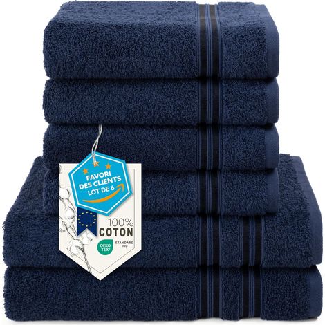 Lot de 6 Serviettes, 2 de Bain 70x140 + 4 de Toilette 50x100 cm (1/5)