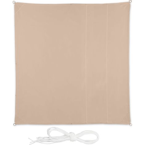 Tenda da sole Relaxdays 2,5 x 2,5 m, idrorepellente, poliestere, cavi tensione, quadrata, giardino, balcone, beige (1/5)