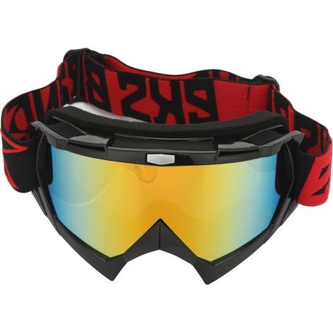 Motocross-, Quad- und ATV-Brille für Offroad-Fahrten. Rutschfest, stoßfest und winddicht. Sandfarbener schwarzer Rahmen, rote Gläser. (1/5)