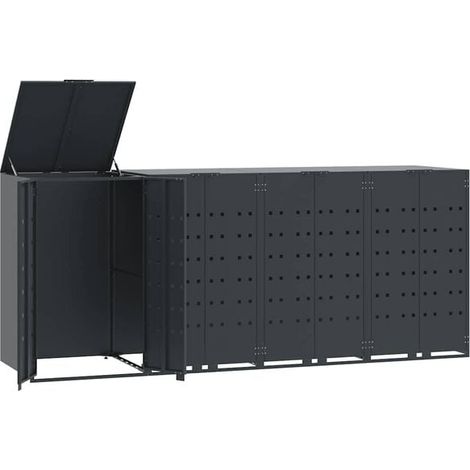 Casiers à roulettes pouvant contenir 4 poubelles, couleur anthracite (1/5)