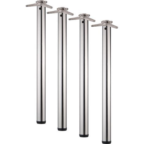 4er SET Tischbein / Stützfuß - Edelstahloptik, Ø 6 cm x 110 cm, höhenverstellbar