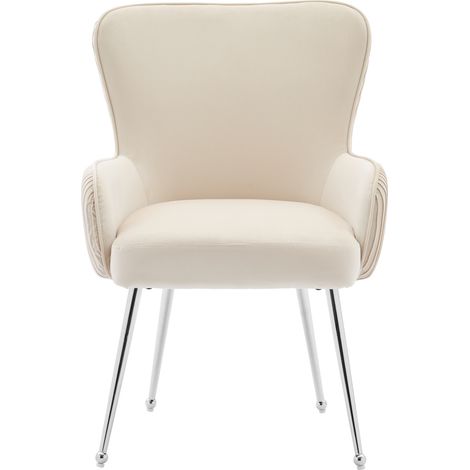 Set di 4 sedie da pranzo in velluto beige con braccioli e gambe metalliche regolabili (1/5)