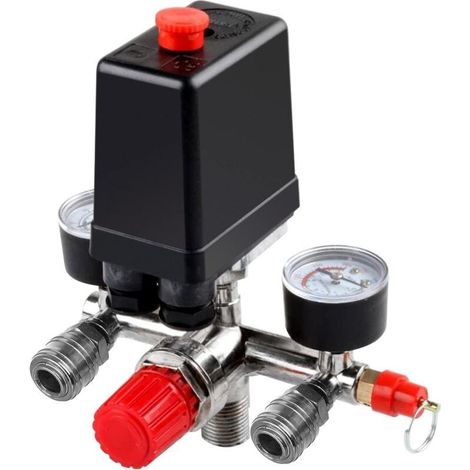 Compresseur d'air Durable Pompe Pressostat , avec Vanne Contrôle Régulateurs Jauge RWManomètre (1/5)