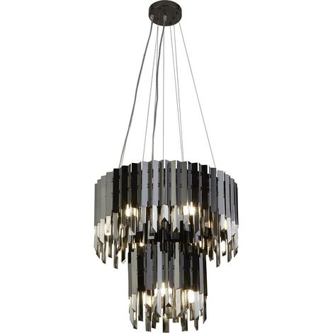 Searchlight Rotunda Luminaire suspendu à 9 ampoules à 2 niveaux, noir, cristal fumé (1/3)