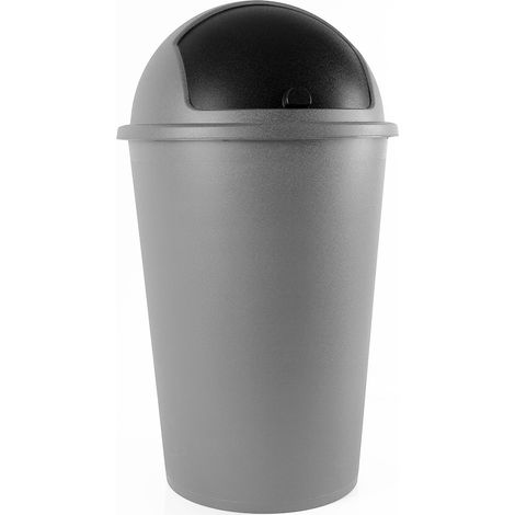 DEUBA® Kitchen Bin 50L Plastic Dustbin with Sliding, Removable Lid Rubbish Recycle Basket Home Waste Paper Bin Dustbin, Paper Basket Silver