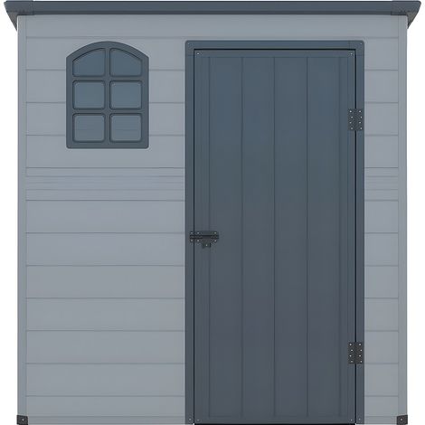 Vente-Unique – Abri de jardin résine 2,09 m² – Gris clair – Monopente – 1 porte simple – Résistant aux intempéries – Kit d'ancrage inclus