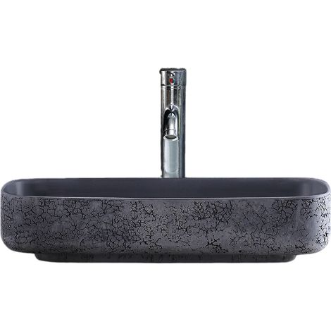 BERNSTEIN - Vasque Design à poser NT2524 en fonte minérale - gris effet béton mat - 50 x 42 x 10 cm Sans bonde Pop-up