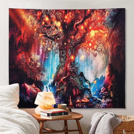Tenture Arbre de Vie 150x130cm, Décoration Murale Psychédélique, Tapisserie Murale pour Chambre, Salon, Dortoir, Motif Hippie et Vibrant, Toile de Fond Artistique (1/5)