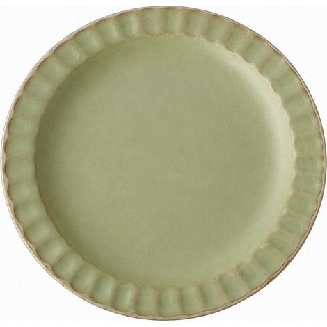 Assiette à dessert en grès style rétro, coloris vert clair (1/4)