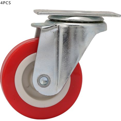 Ortviai Roulettes pivotantes 2 pouces avec platine supérieure en acier galvanisé et roue PVC rouge – Lot de 4