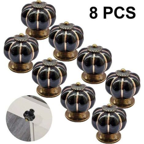 8pcs Round Ceramic Pumpkin Cabinet and Furniture ,XU,Knobs Pulls Chrome Finished Base Drawer Handles Door Hardware Knob Black (1/4)