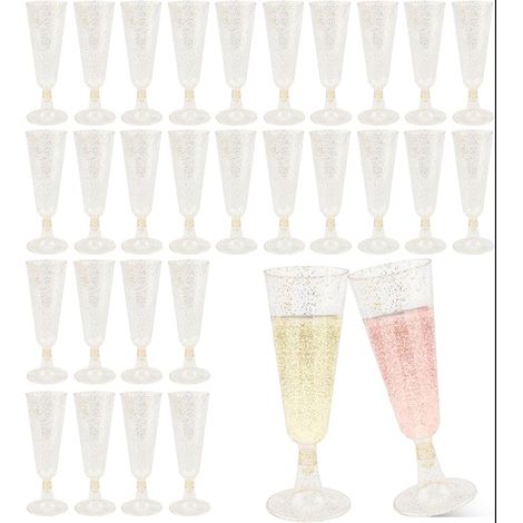 Plastic Champagne Flutes Reusable Glasses, Clear Cup for Weddings, Birthdays, Camping, Parties (1/5)