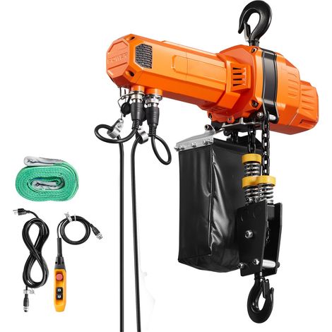 Palan électrique à chaîne 1000 kg, levage 6 m, 230 V monophasé, télécommande filaire 4,5 m, pour ateliers et entrepôts. (1/5)