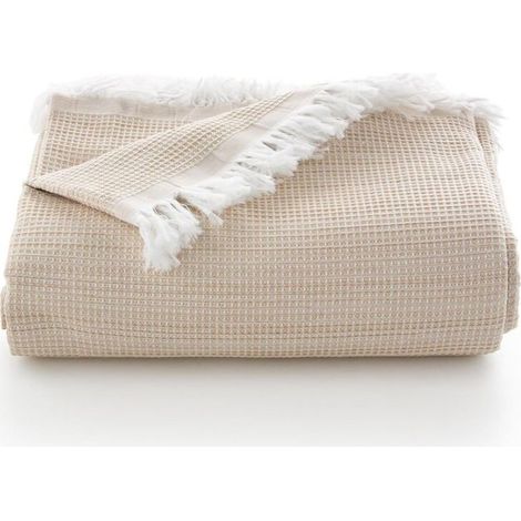 GDHZS-Plaid multifonction pour lit et canapé. Plaid - Couvre-lit en coton doux et respirant nid d'abeille - 130180 cm, beige (1/5)