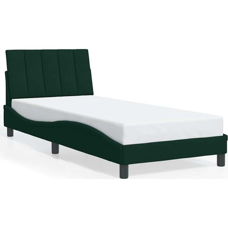 Lit simple Lit adulte Cadre de lit sans matelas Hanko vert foncé 90x190 cm velours (1/5)