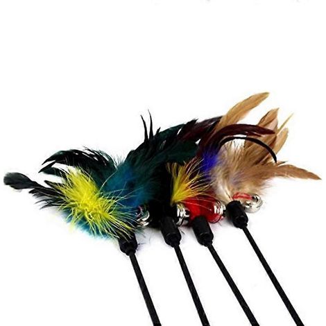 1 jouet amusant pour chat, bâtonnet à attraper pour chaton avec double clochette, baguette interactive à plumes, accessoire pour animaux de compagnie (1/4)