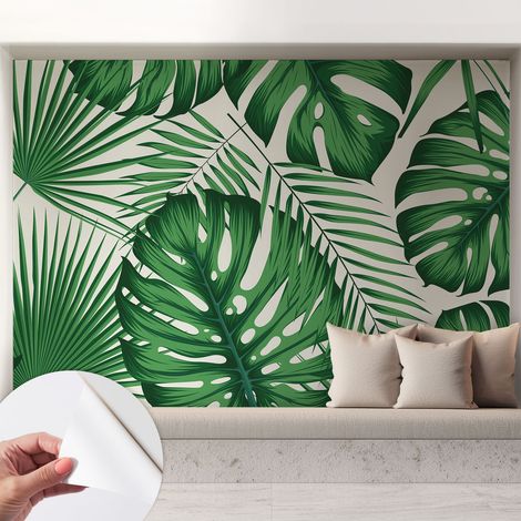 Papier peint autocollant Mural avec colle pour salon et chambre Décoration murale rapide Feuilles tropicales 208x146 cm (1/5)