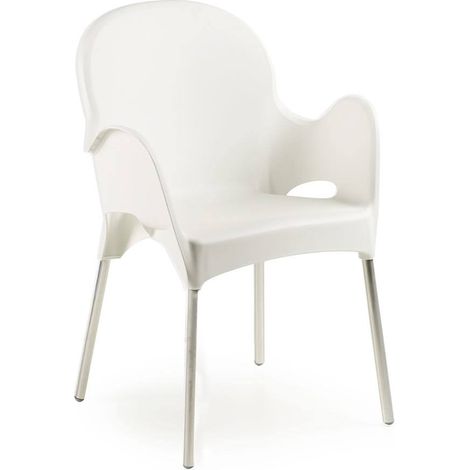 Dmora - Sedia da esterno 0, Seduta da giardino, Sedia per tavolo da pranzo, Sedia con gambe in metallo, 100 % Made in Italy, Cm 58x56h84, Bianco (1/2)