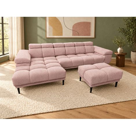 Ecksofa Schlafsofa SENVELIO RELAX inkl. Hocker Stoff Glam Altrosa Ottomane Links (1/5)